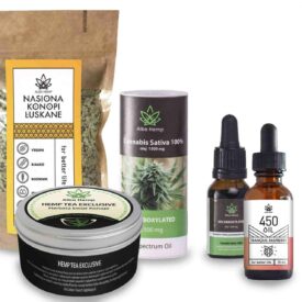 CBD hemp oil decarboxylated 10% 15ml + raspberry CBD oil 3% 15ml + shelled hemp seeds 125g + hemp tea 100% 20g