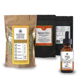 Gift set CBD hemp oil Orange 5% + shelled hemp seeds 125g + MIX of hemp and green tea 25g
