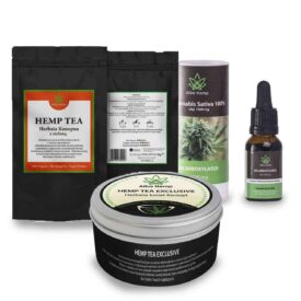 Gift set CBD hemp oil 10% + hemp tea 100% 20g + hemp tea with green 25g