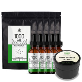 Set 5x hemp oil 10% CBD 10ml + crystal 99% CBD 1000mg