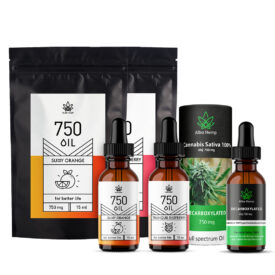 CBD hemp oil set: orange 5% 15ml + raspberry 5% 15ml + decarboxylated oil 5% 15ml