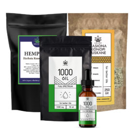 Set hemp tea 100g + hemp oil 10% CBD 10ml + shelled hemp seeds 250g BIG POWER CBD MIX